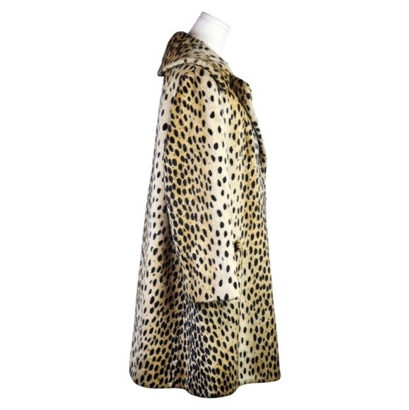 SOLD Vintage Faux Fur Leopard Print Coat Mid Century Swing Jacket Glam Lined - Picture 6 of 9